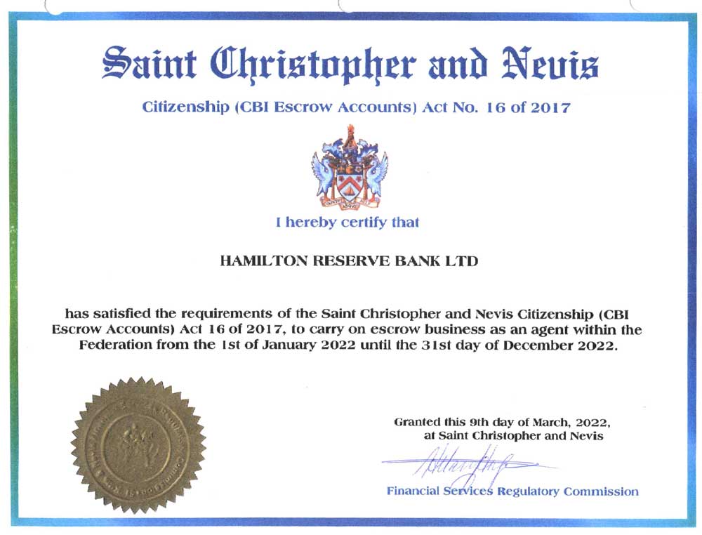 Hamilton Reserve Bank CBI